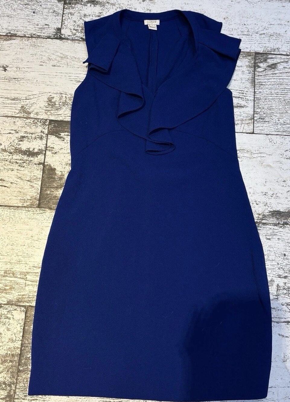 J Crew Dress 0 Ruffle Collar Shift Bright Indigo Blue Work Cocktail Dress